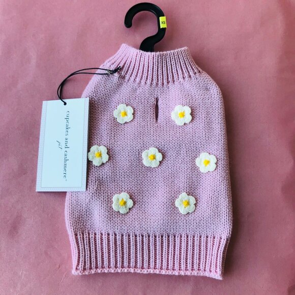 Cupcakes and Cashmere Pet Dog  Pink Flower  Knit  Sweater  Size :XS - Picture 1 of 4